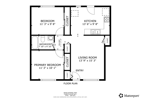 Floor plan for 2 beds, 1 bath, 750 sqft